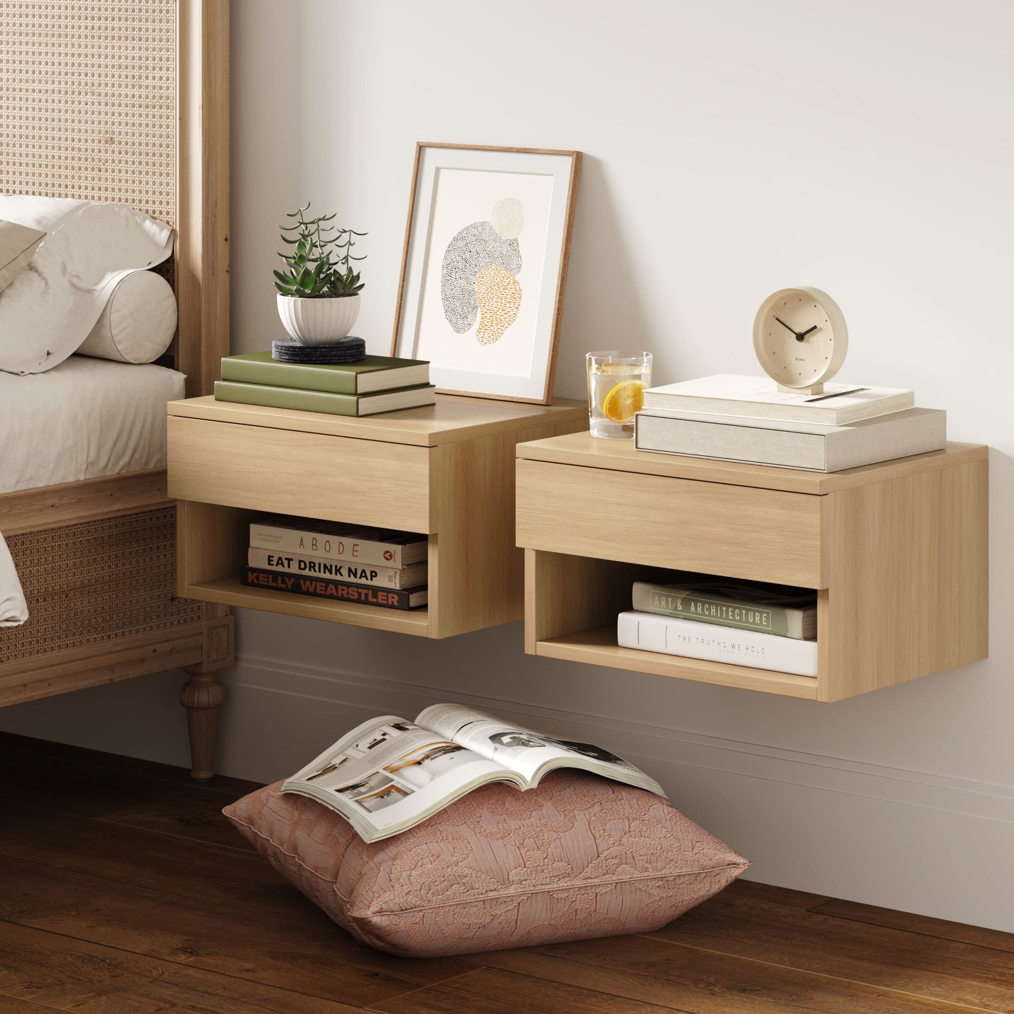 Nathan James Jackson Wall Mounted Floating Bedroom Nightstand with